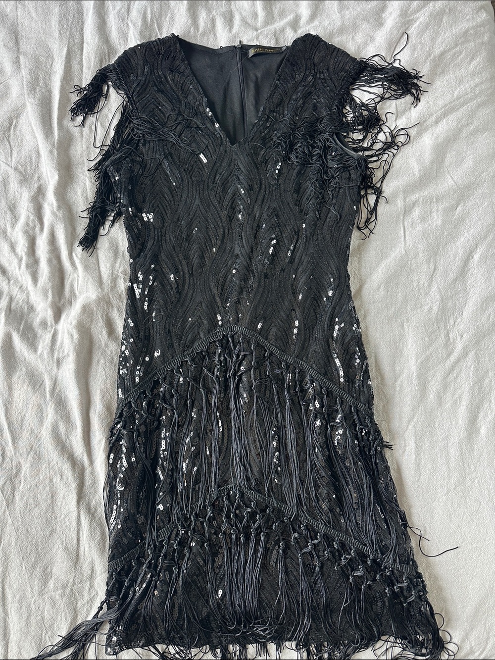 Babeyond Black Beaded Fringe Mini Dress - Elegant Partywear